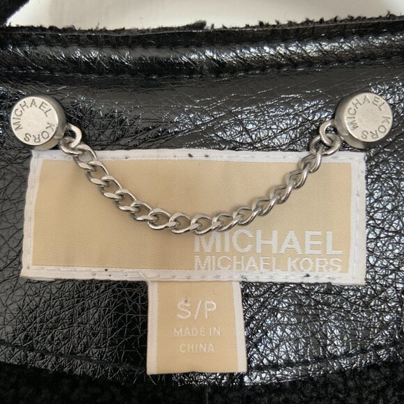 Women's Michael Kors Faux Leather Shearling Moto Jacket Black Size S - Picture 7 of 15